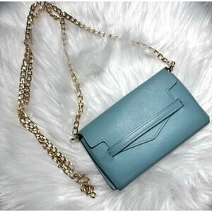 Authentic HERMES Blue Leather Mini Pouch W/ Unbranded Chain and Insert